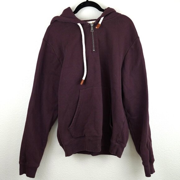 Fundamental‎ Coast Maroon 1/4 Zip Hoodie Size M Cozy Cotton Blend Pullover - Picture 1 of 9